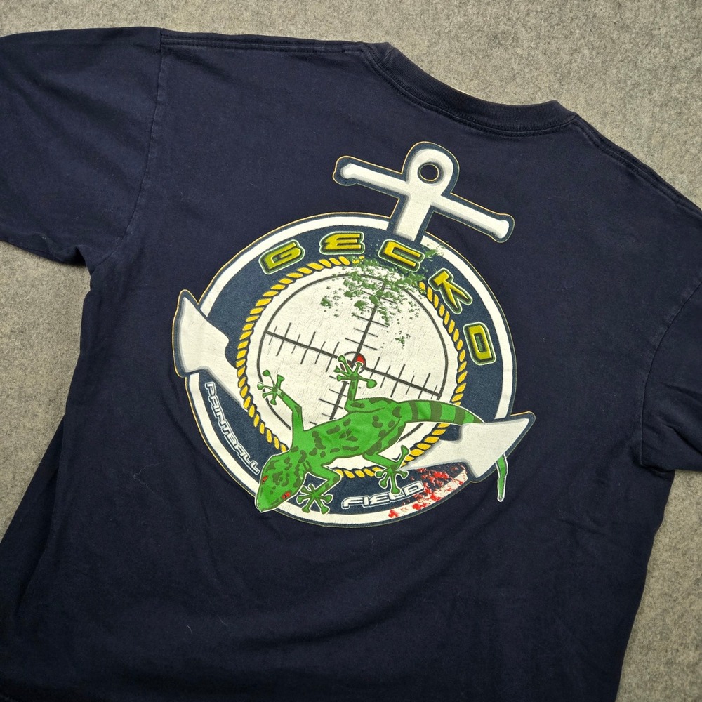 Y2K Cygnus Gecko Paintball T Shirt Mens XL Blue Nature Graphic Skater Tee